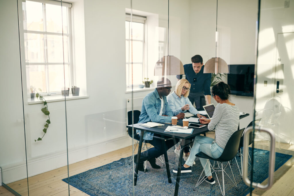 people working at a table