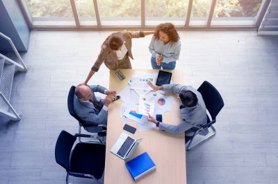 people working at a table